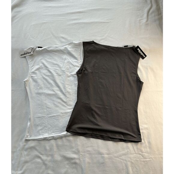 Women's Zeagoo Layering Shirt Set, White & Gray, Size Small, Sleeveless, NWT - Picture 2 of 4